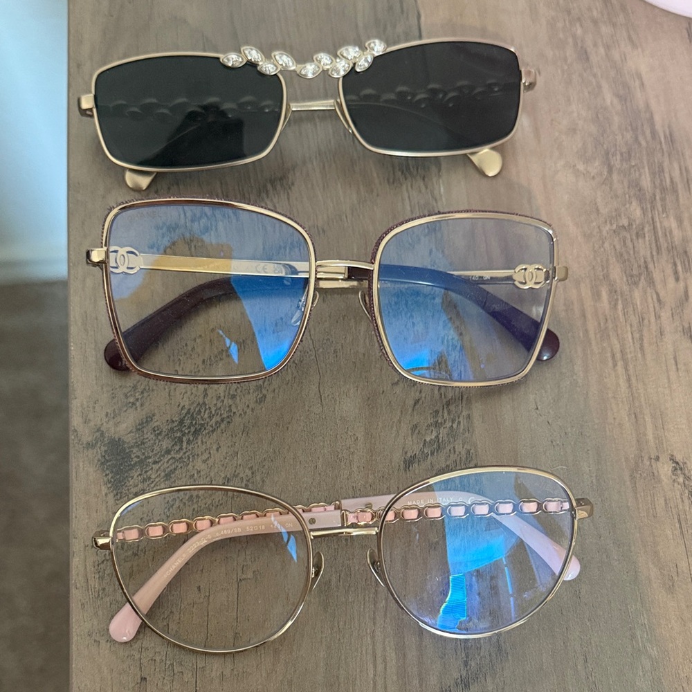 CHANEL Gold and Black Square Glasses